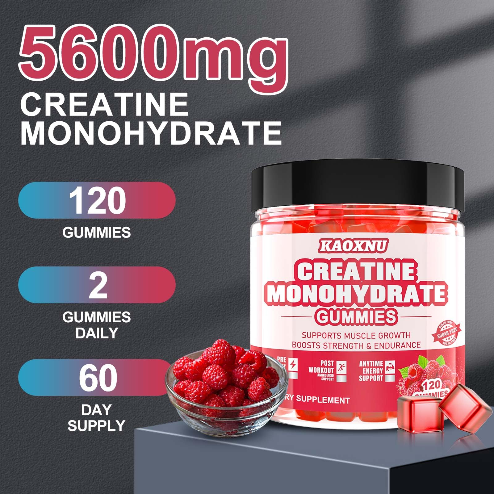 Presentación Kaoxnu de 120 gomitas, conveniente para planes de entrenamiento