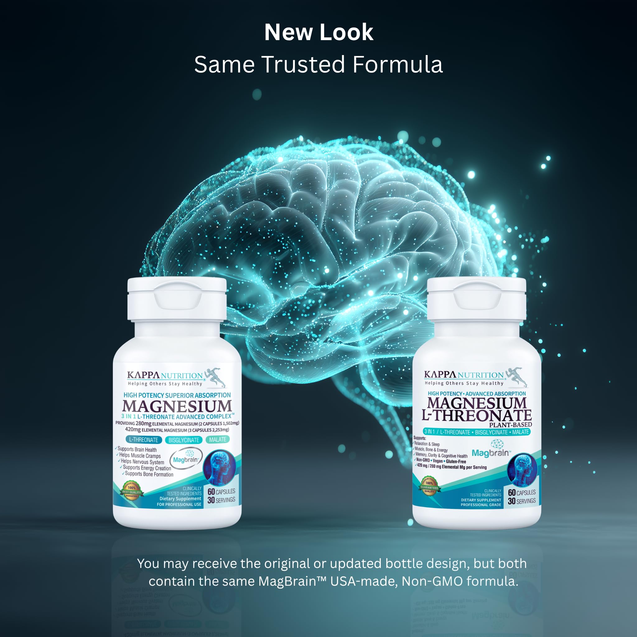 KAPPA NUTRITION Magbrain cápsulas veganas sobre fondo verde para suplementación.