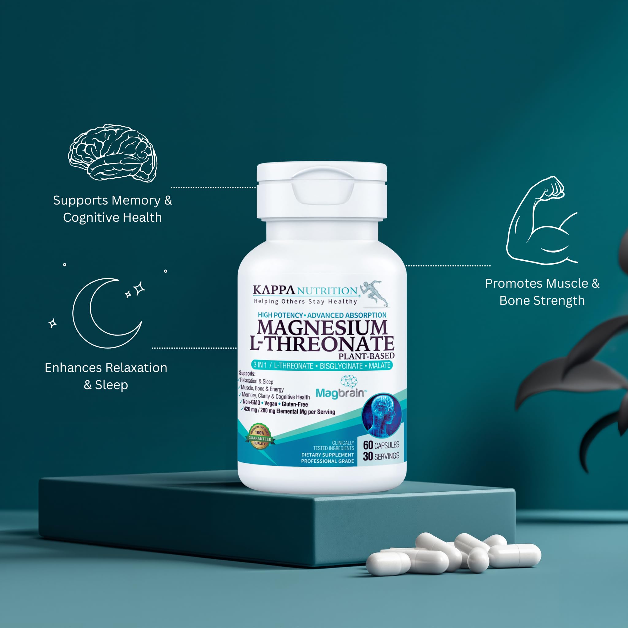 KAPPA NUTRITION Magbrain etiqueta certificada CGMP para calidad.