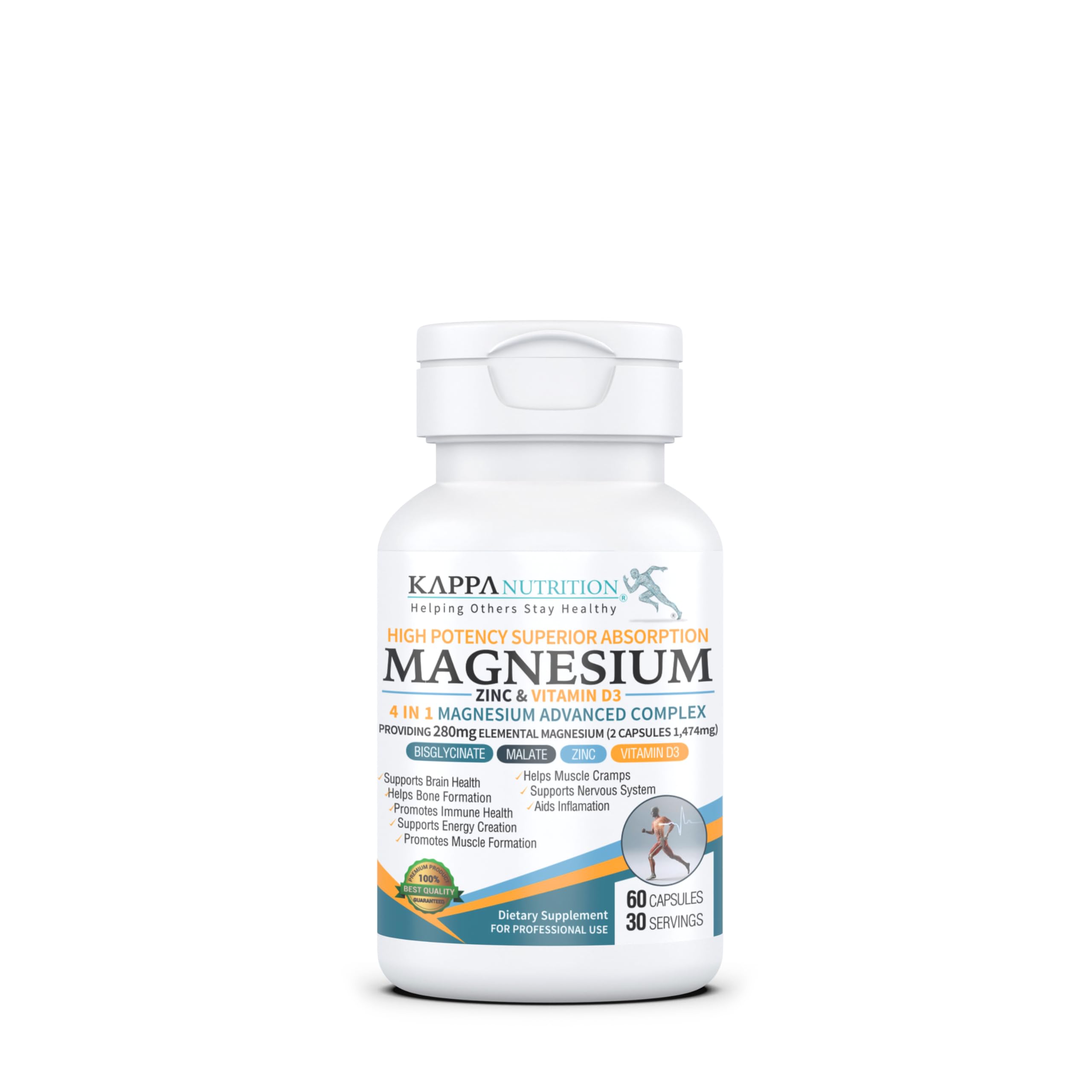 Kappa Nutrition Magnesium 4-en-1: cápsulas veganas para uso diario, fácil de tragar
