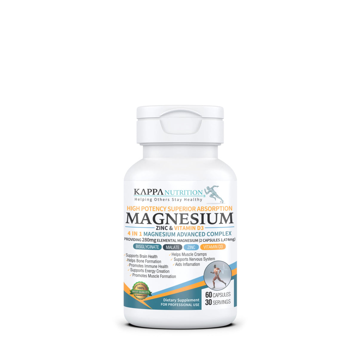 Kappa Nutrition Magnesium 4-en-1: cápsulas veganas para uso diario, fácil de tragar