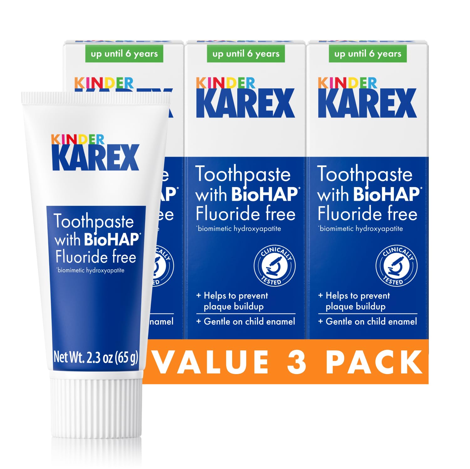 Pasta dental Kinder Karex en tubo para uso diario en dientes de leche.