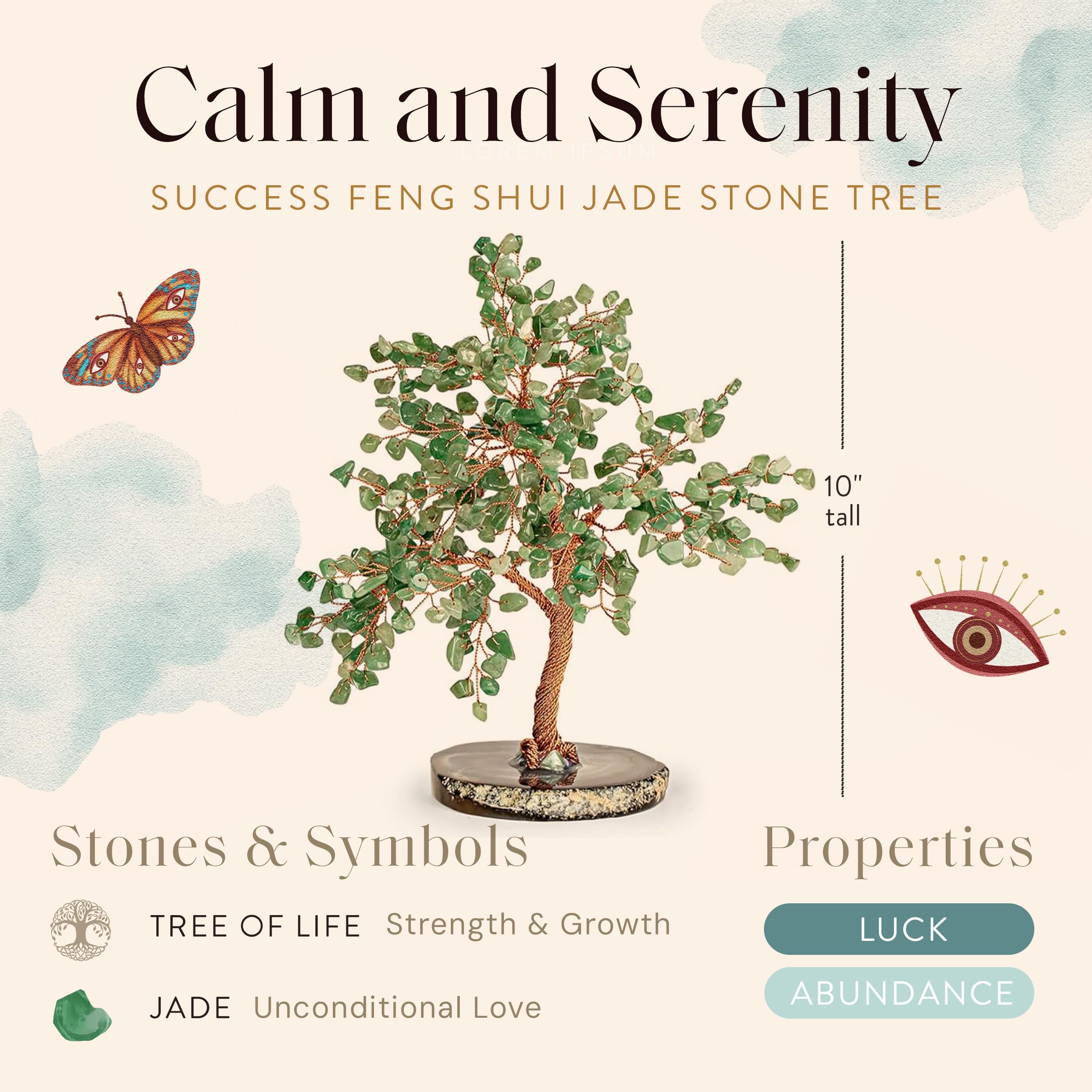 KARMA AND LUCK jade auténtico envuelto en cobre, centro decorativo