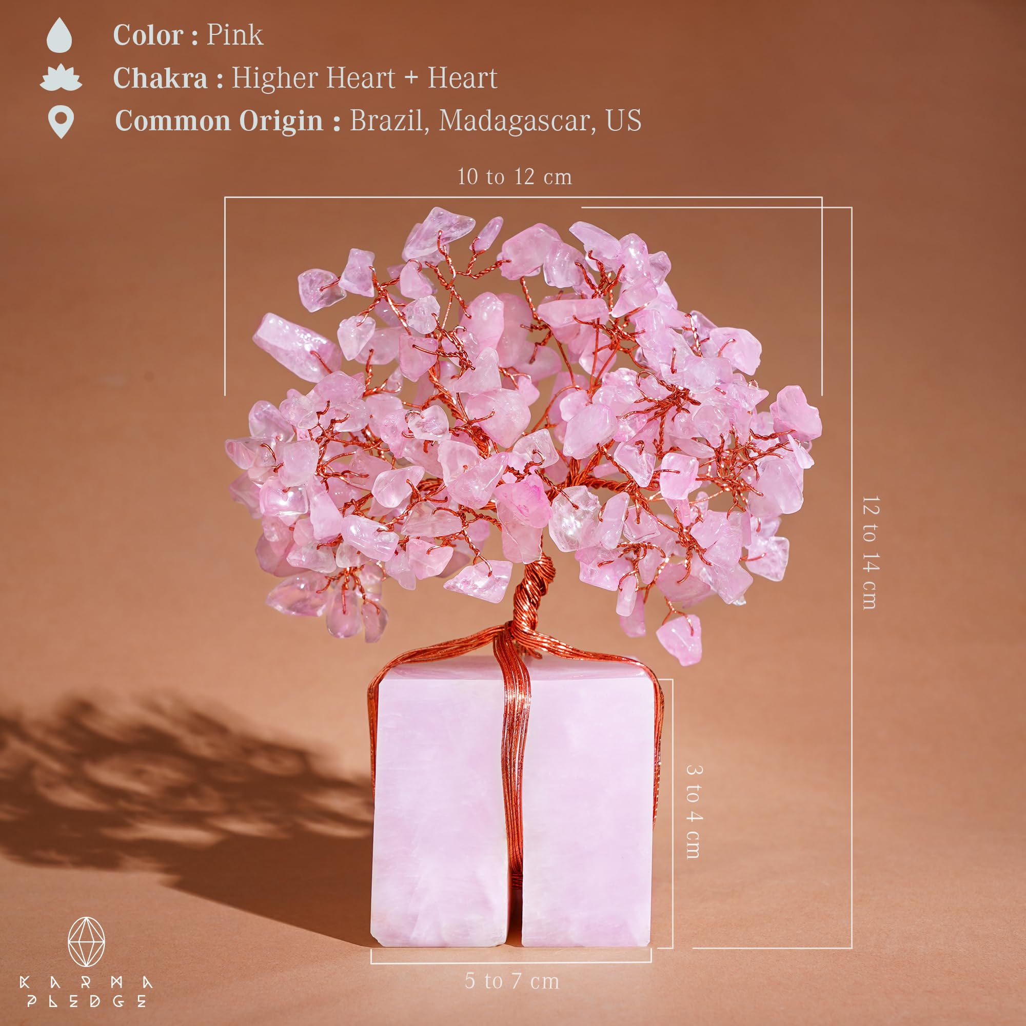 KARMAPLEDGE Árbol de cuarzo rosa, ideal para yoga y meditación