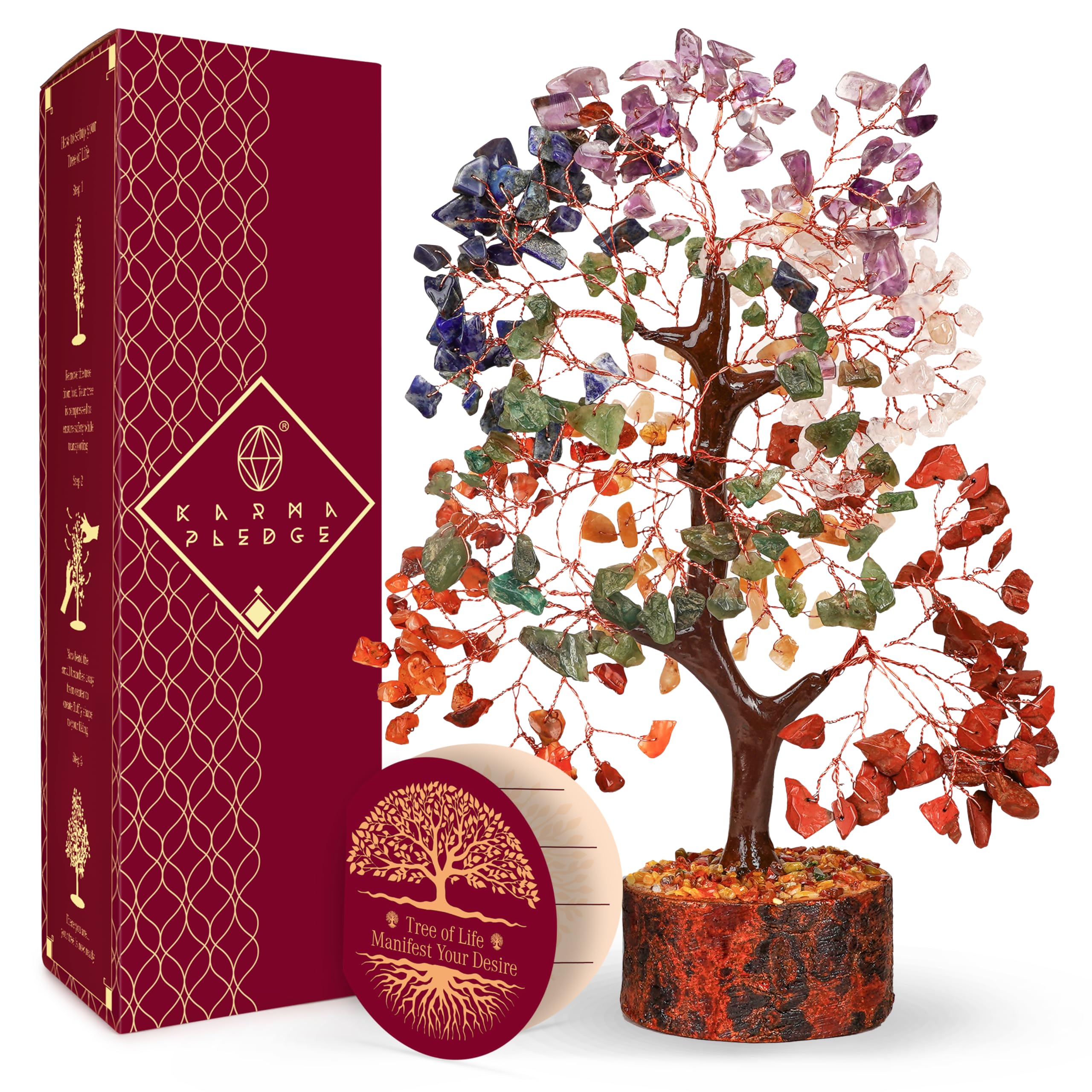 KARMAPLEDGE árbol de la Vida con cristales, primer plano para meditación y claridad