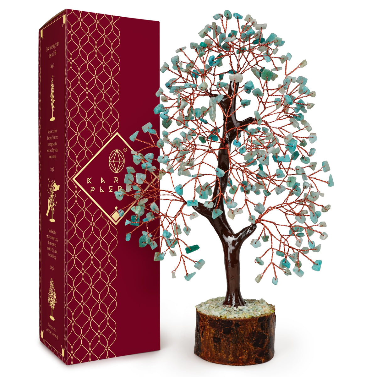 KARMAPLEDGE Arbol Vida con Amazonita, promueve calma y comunicación clara.