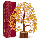 KARMAPLEDGE Arbol de Vida en Cristal Citrino sobre base de madera, ideal para energía positiva.