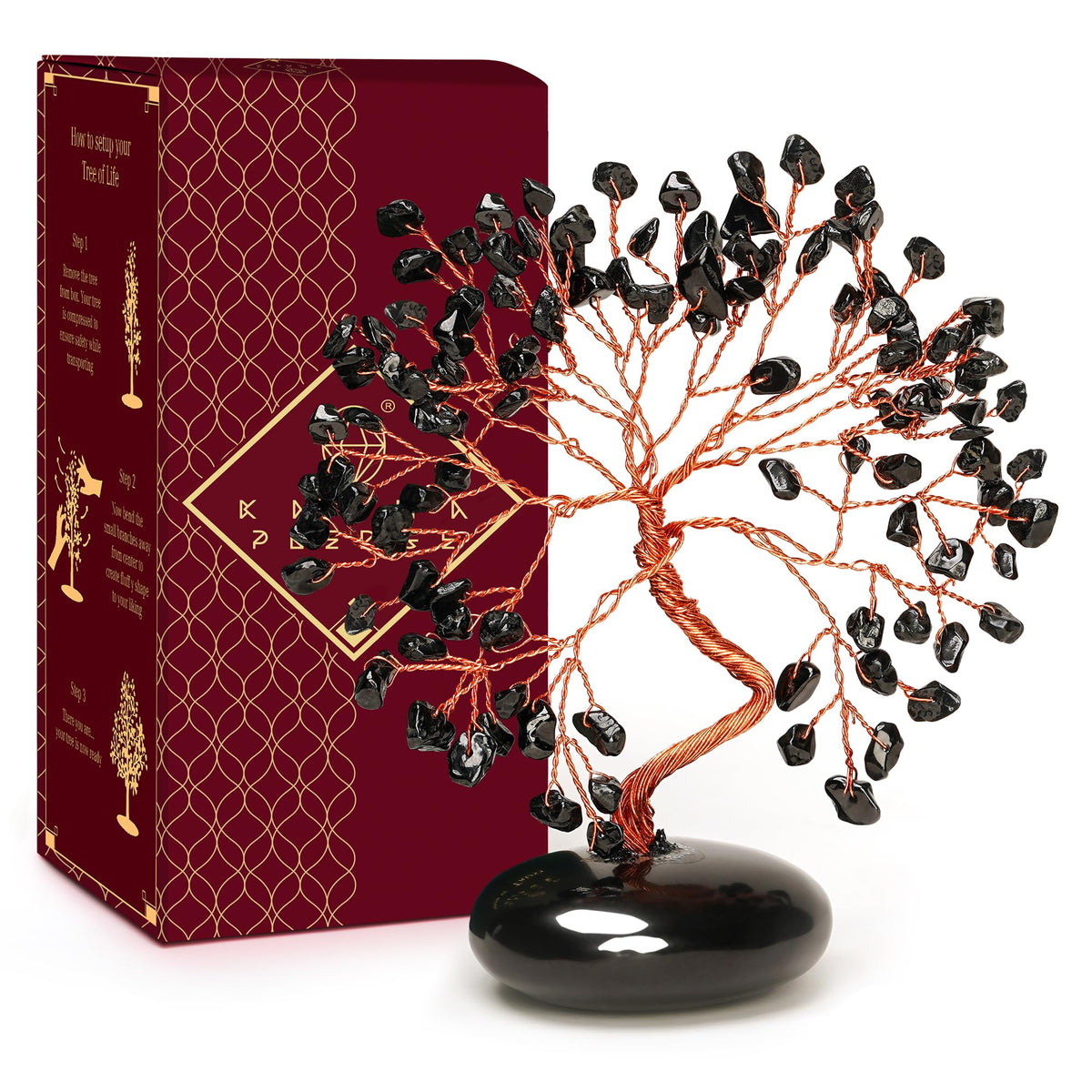 KARMAPLEDGE árbol de vida con obsidiana negra, decoración y energía estabilizadora