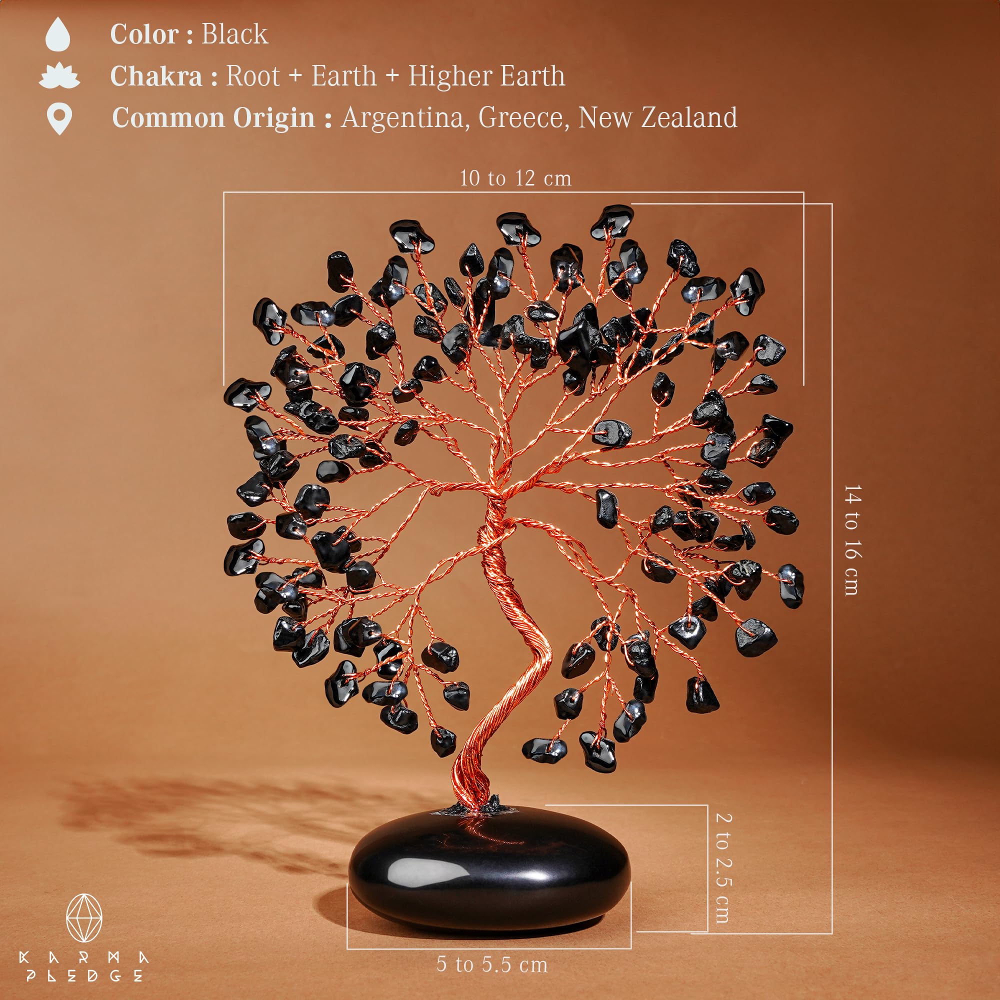 KARMAPLEDGE piedra obsidiana negra, base de cuarzo, regalo significativo para casa