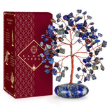 KARMAPLEDGE árbol de vida con lapislázuli y base de piedra, armonía decorativa para el espacio.