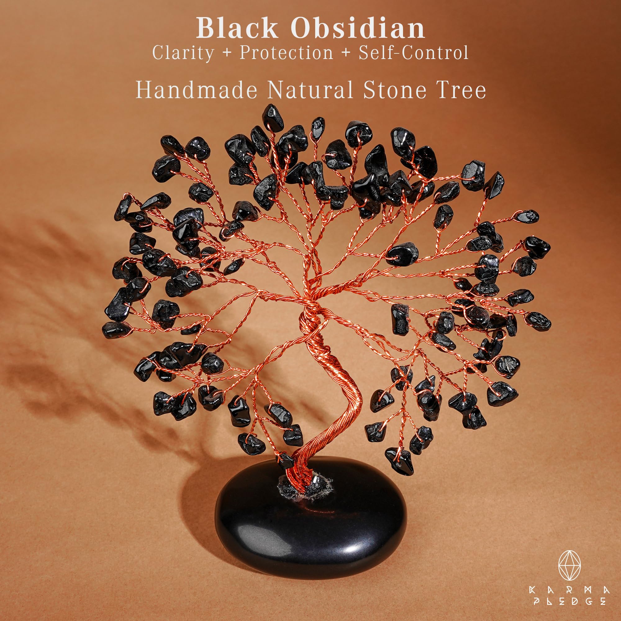 KARMAPLEDGE obsidiana negra en árbol de cristal, ideal para la meditación y foco