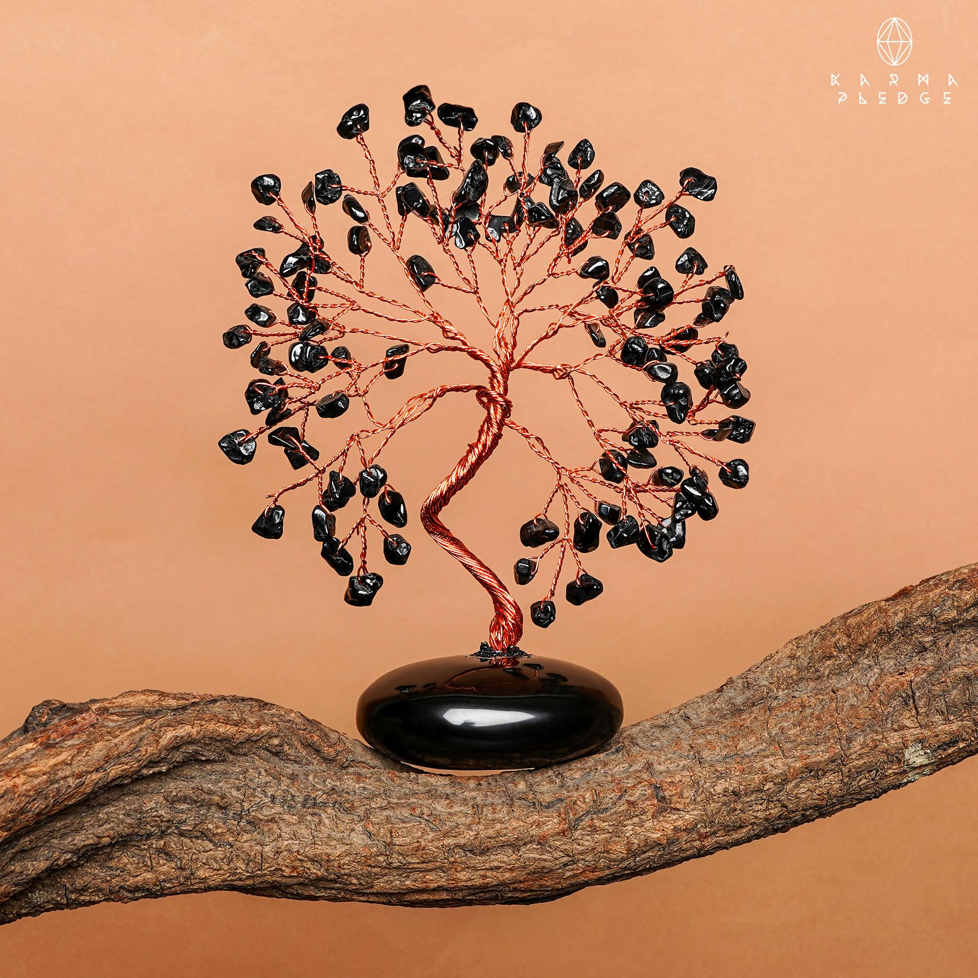 KARMAPLEDGE árbol-cristal obsidiana negra, pieza artesanal para yoga y meditación