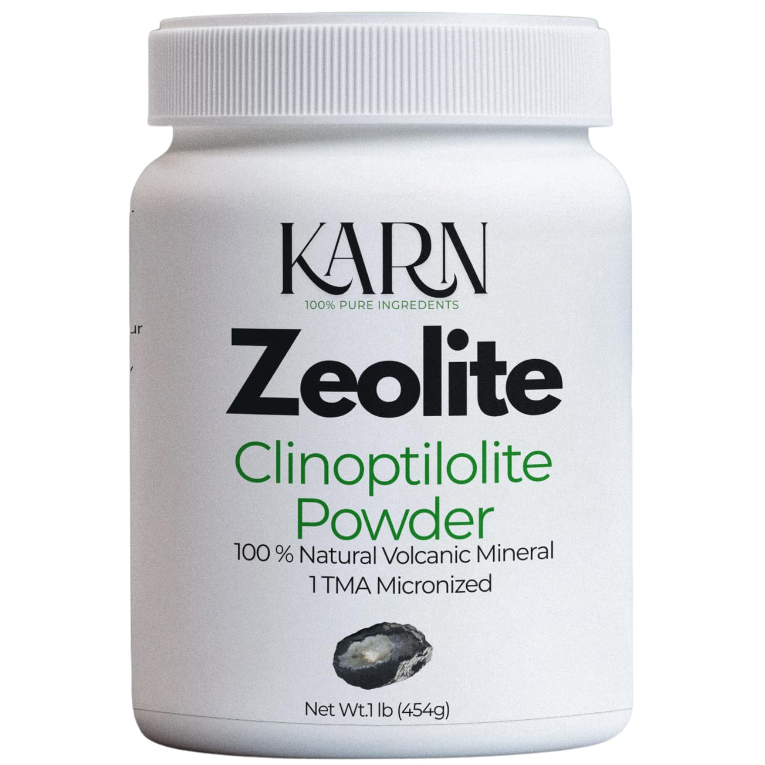 KARN Zeolita polvo ultrafino de 1 micrómetro, ideal para mezclar en agua y bebidas.