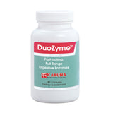 Karuna DuoZyme: botella de cápsulas para apoyo digestivo tras comidas abundantes.