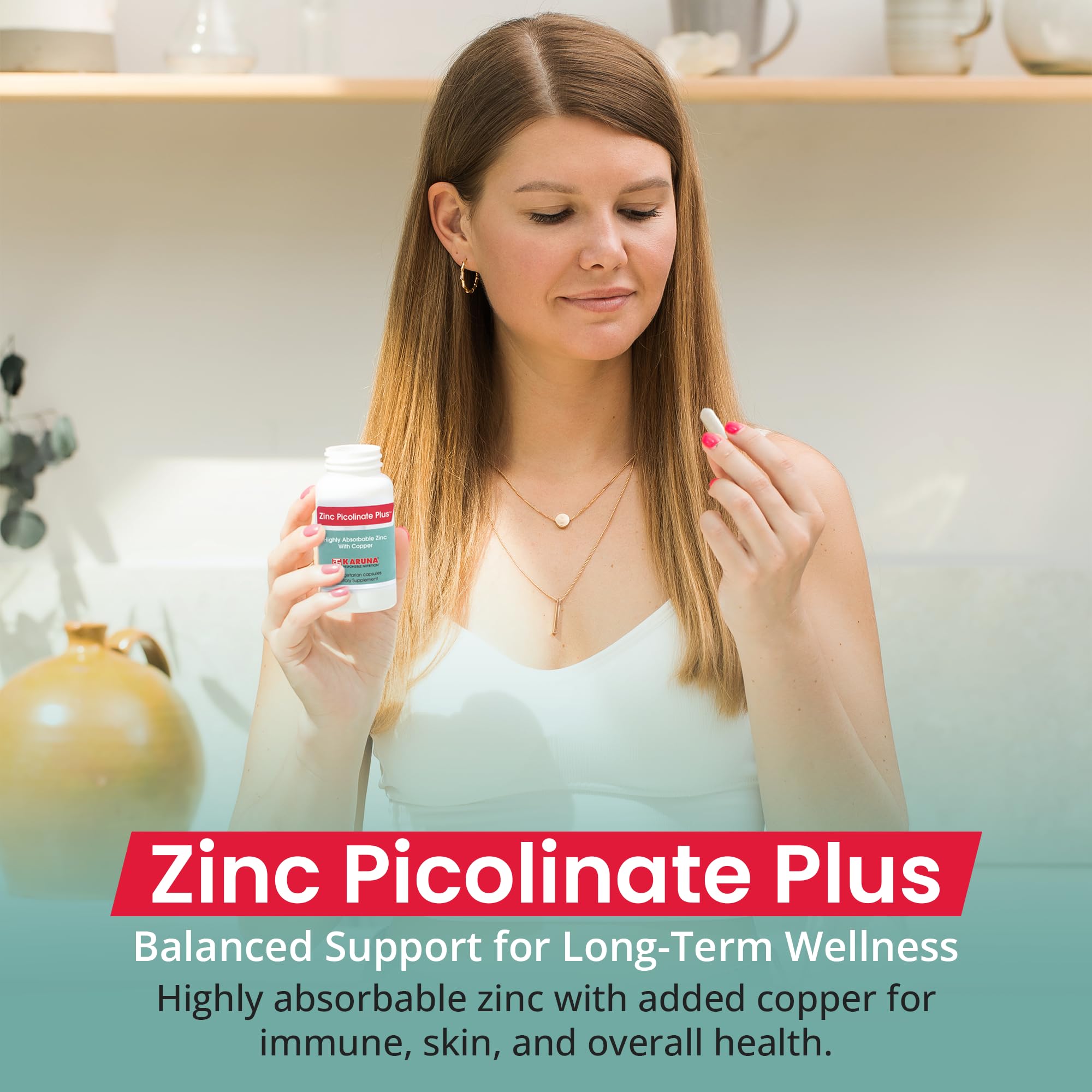 Karuna Zinc Picolinato Plus, cápsulas vegetarianas para una opción conveniente.