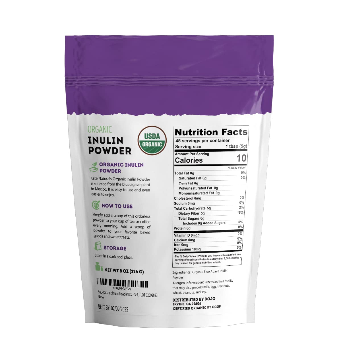 Producto vegano y keto con inulina, alta calidad de Kate Naturals.