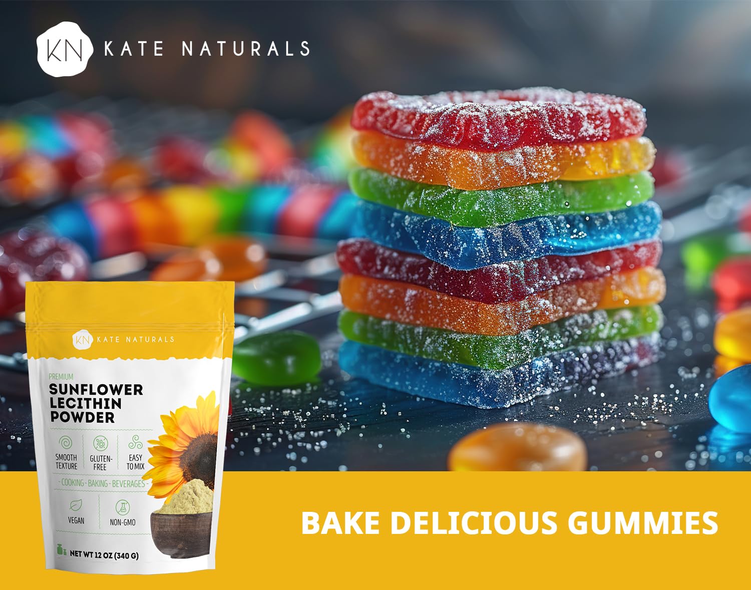 Kate Naturals lecitina de girasol, polvo para cocina vegana, emulsión estable