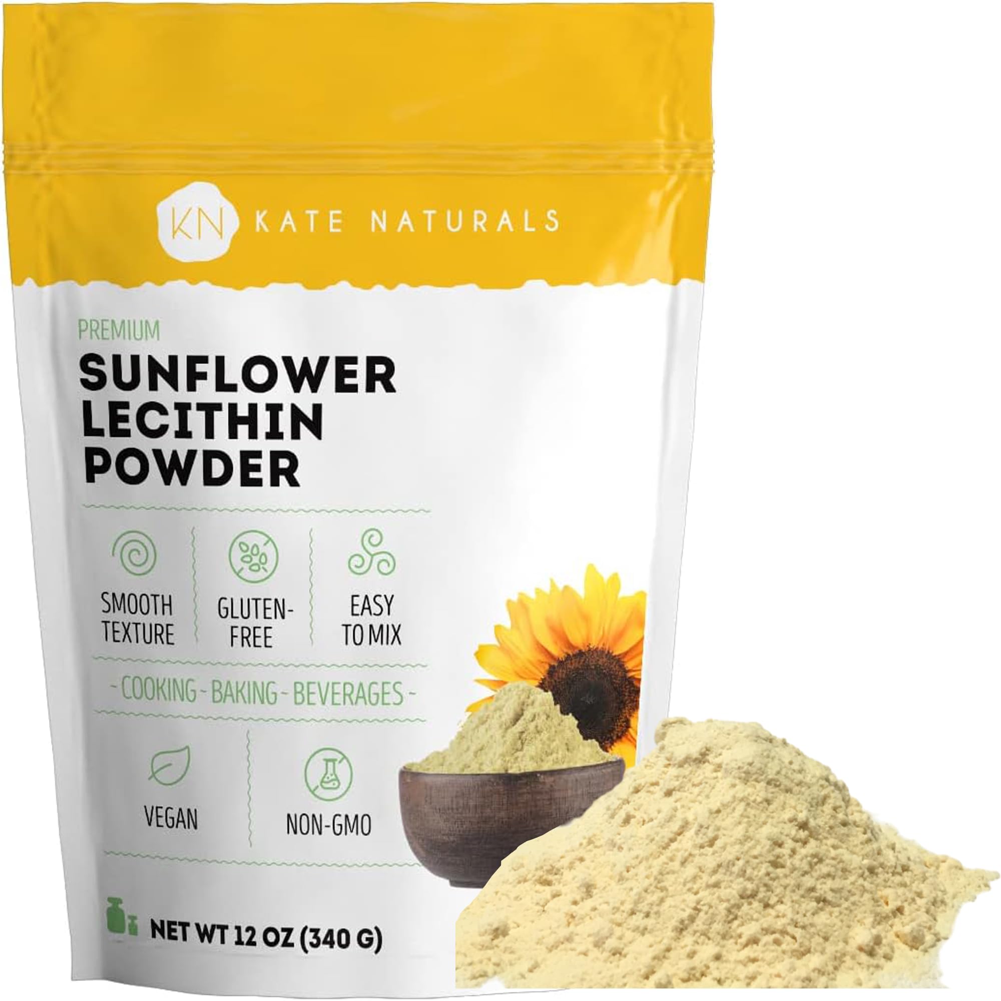 Kate Naturals lecitina de girasol, polvo para hornear mejora la textura de masas