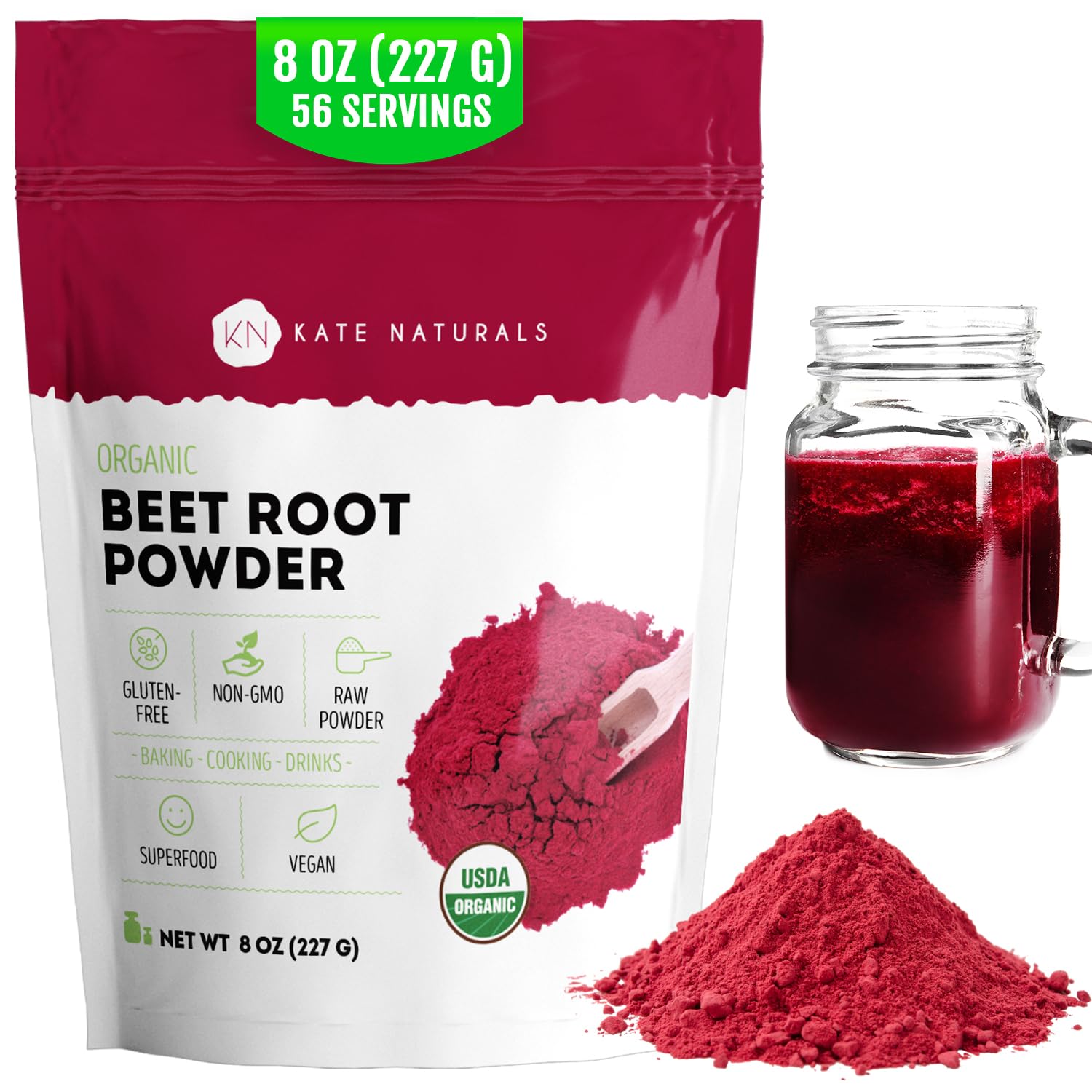 Kate Naturals Polvo-remolacha-smoothie: color natural y nutrientes para batidos.