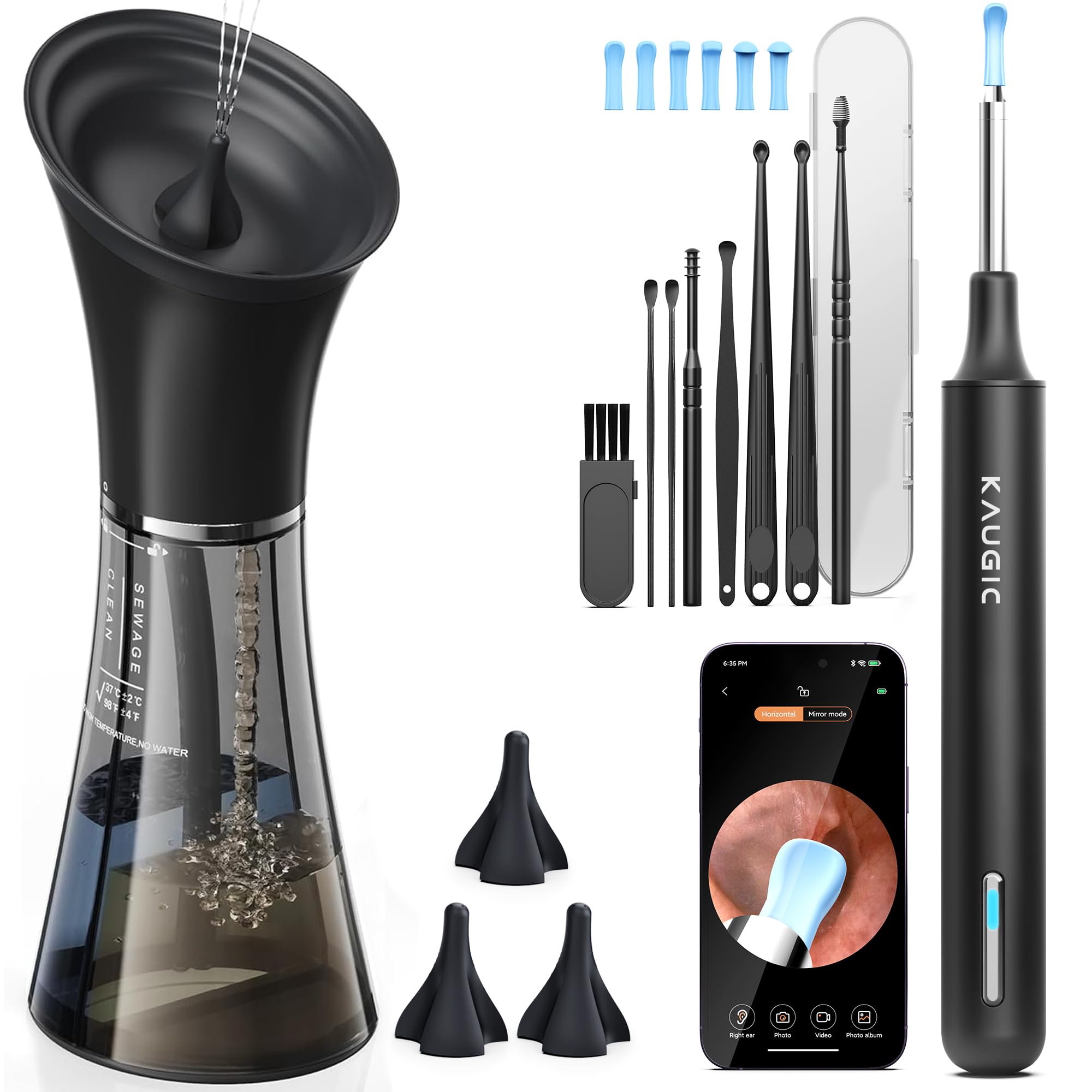 KAUGIC kit de limpieza de oídos con cámara para inspección detallada.
