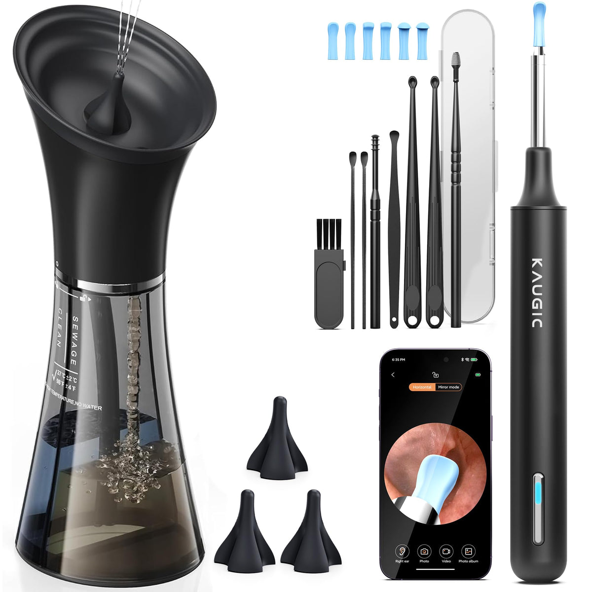 KAUGIC kit de limpieza de oídos con cámara para inspección detallada.