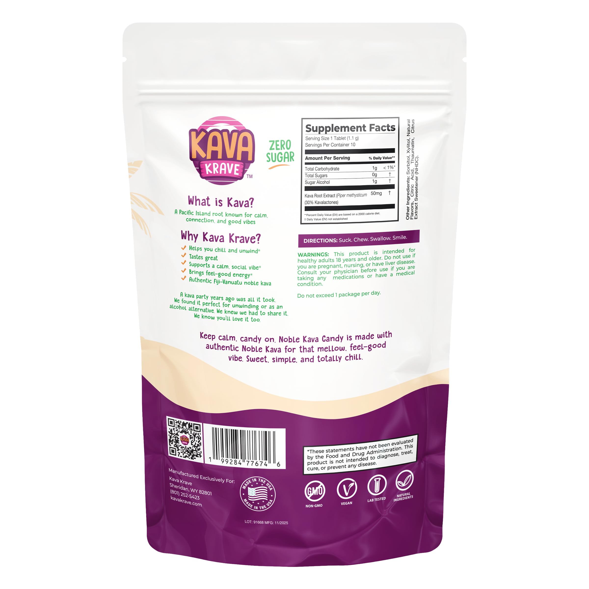 Kava Krave caramelo pasión naranja guayaba textura masticable y sabor tropical.