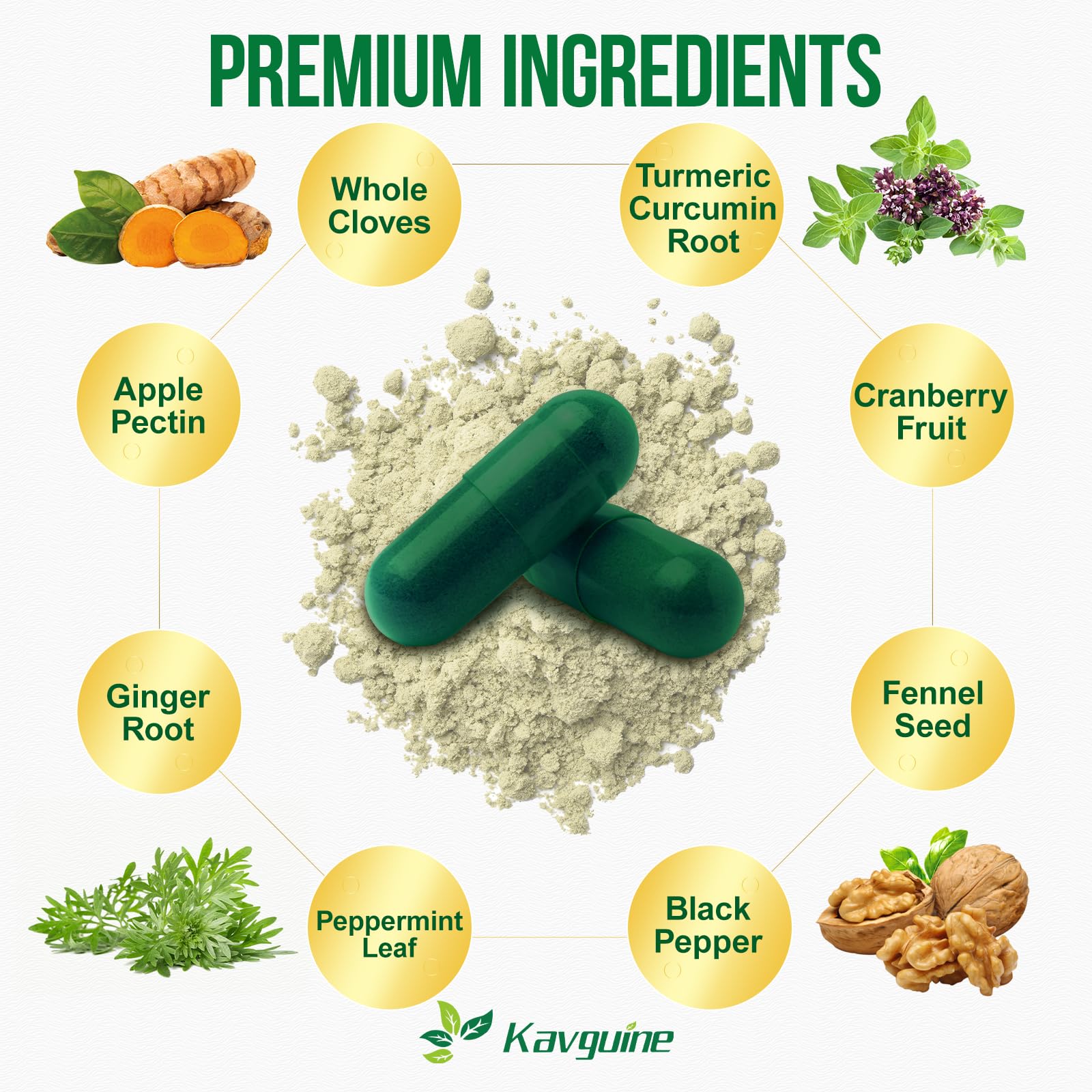 Kavguine curcumina y pimienta para mejor absorción de nutrientes.