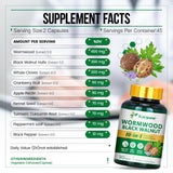 Cápsulas Kavguine con cascaras de nogal negro para balance intestinal.