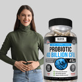 Kaya Naturals Probiotico 40milmillones CFU mantiene equilibrio del microbioma diario.
