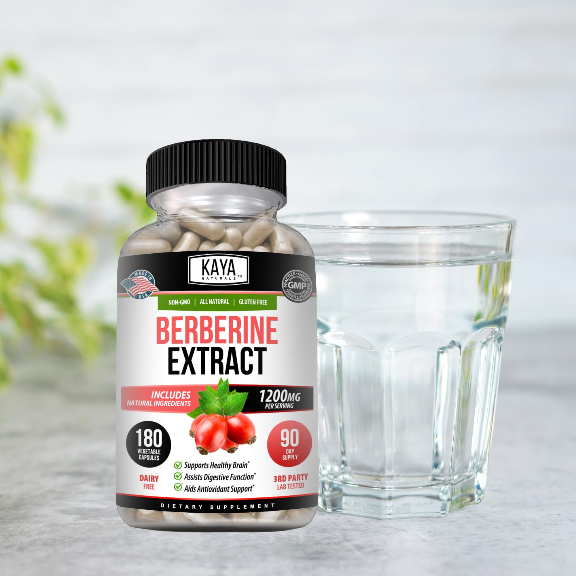 Kaya Naturals Berberina HCL, vegetariano y sin OMG, opción limpia.