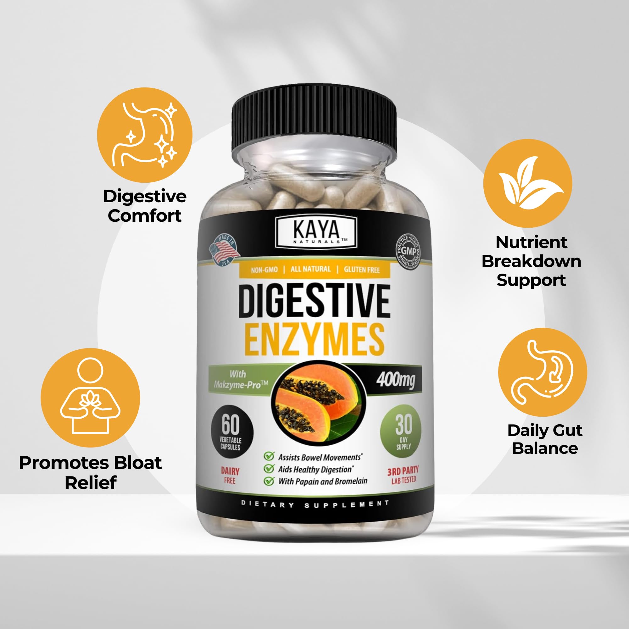 Kaya Naturals Digestive Enzymes caja de cartón, preparado para uso diario
