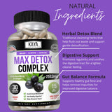 Kaya Naturals Max Detox etiqueta clara para transparencia de ingredientes.