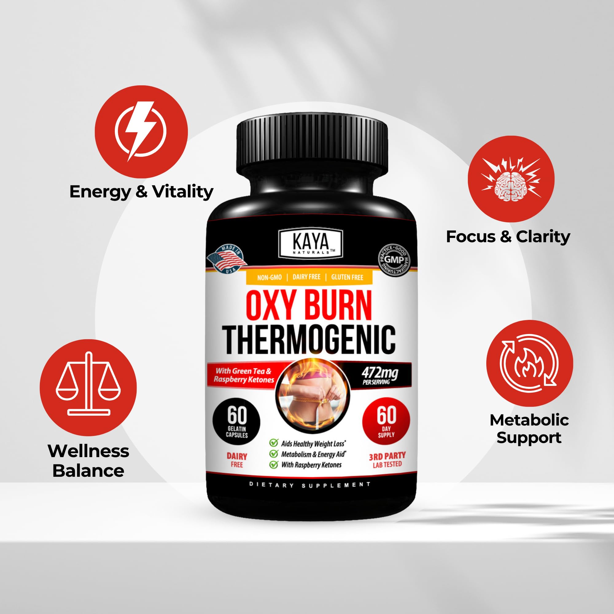 Kaya Naturals Oxy Burn cápsulas en mano para dosificación fácil durante entrenamiento