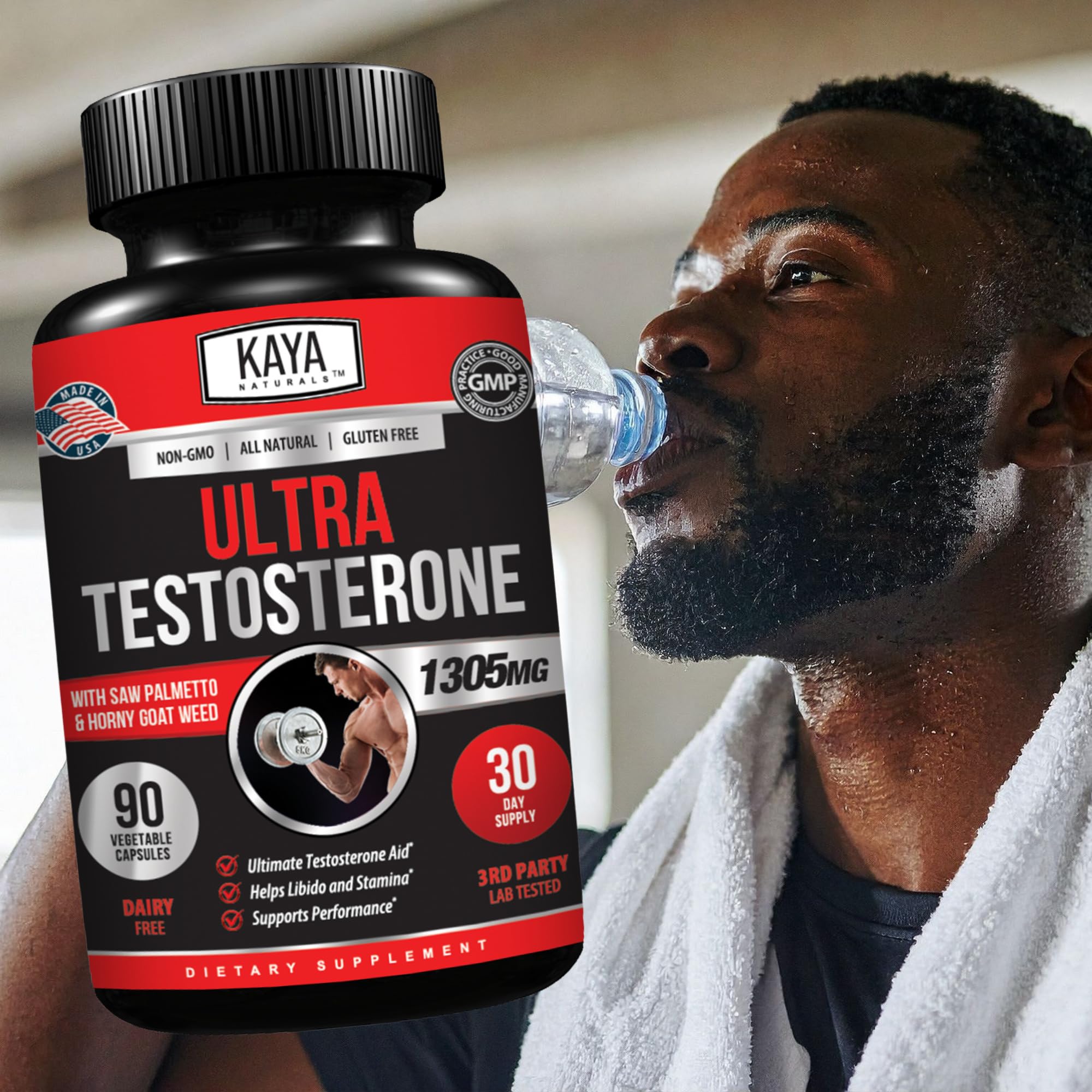 Kaya Naturals Ultra Testosterona, envase para dietas veganas.