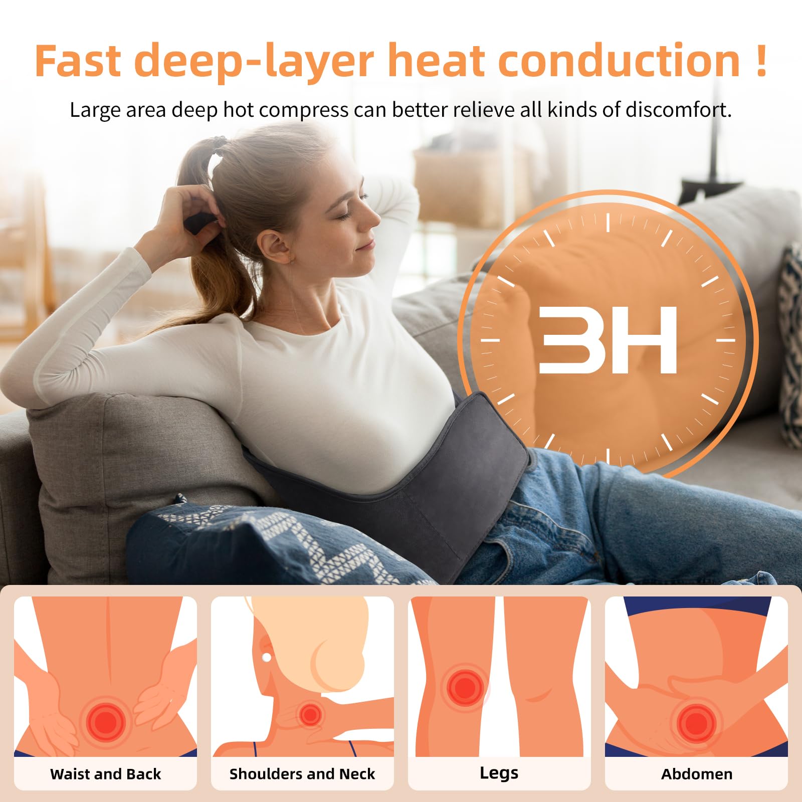Kdti almohadilla de calor, cobertura amplia para cintura y abdomen, calor suave y constante.
