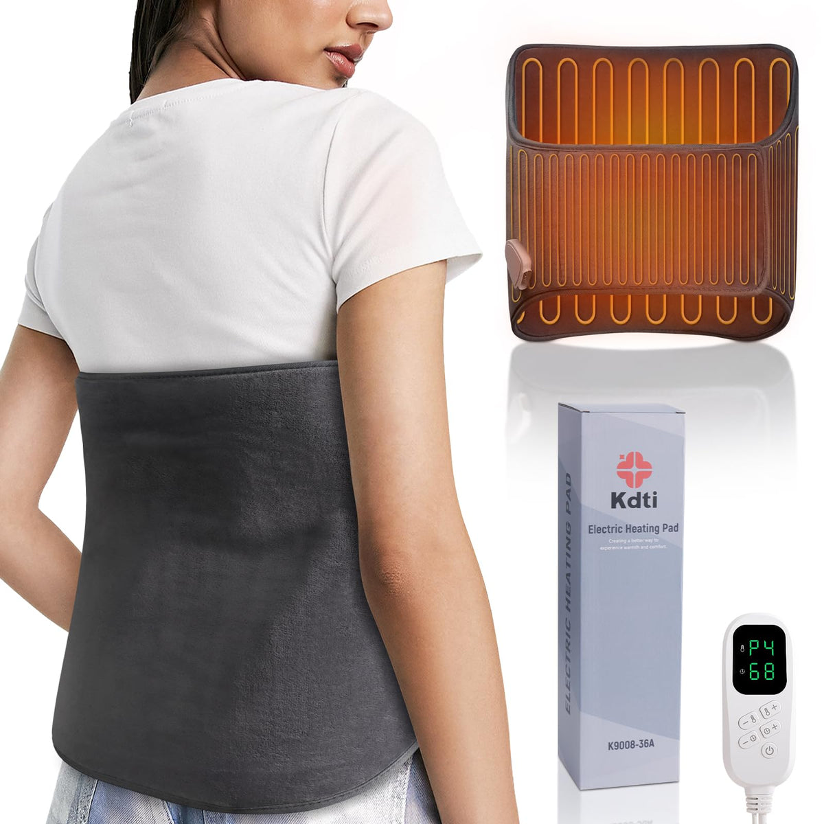 Kdti almohadilla de calor con cobertura total para espalda y abdomen, calor envolvente.