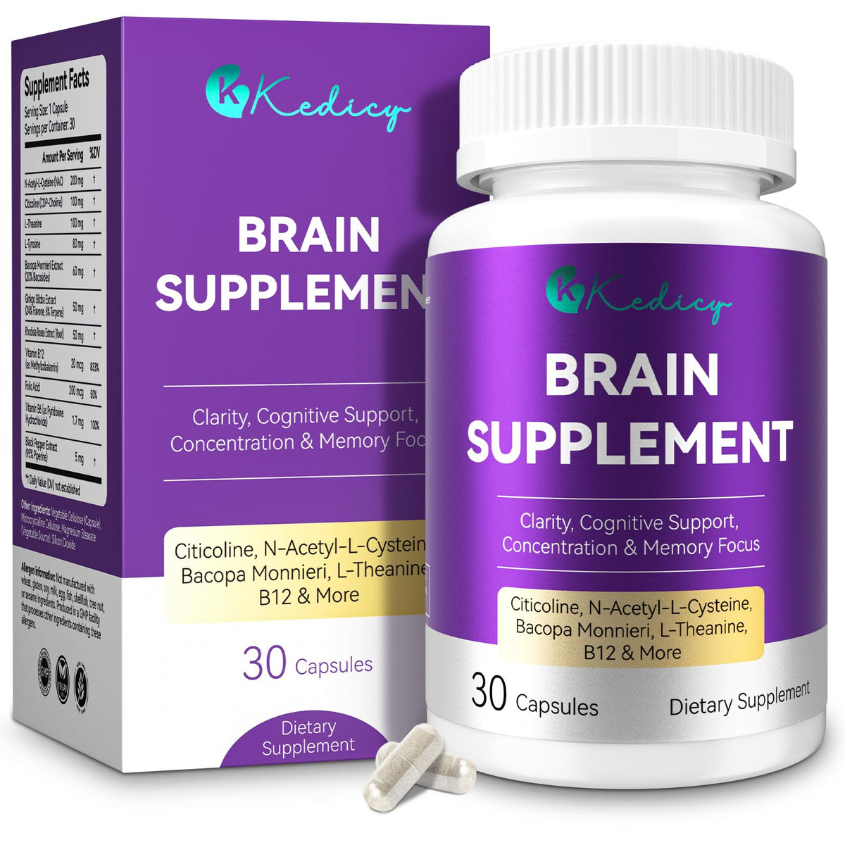 Kedicy: botella cerebro y concentracion para mayor claridad mental.