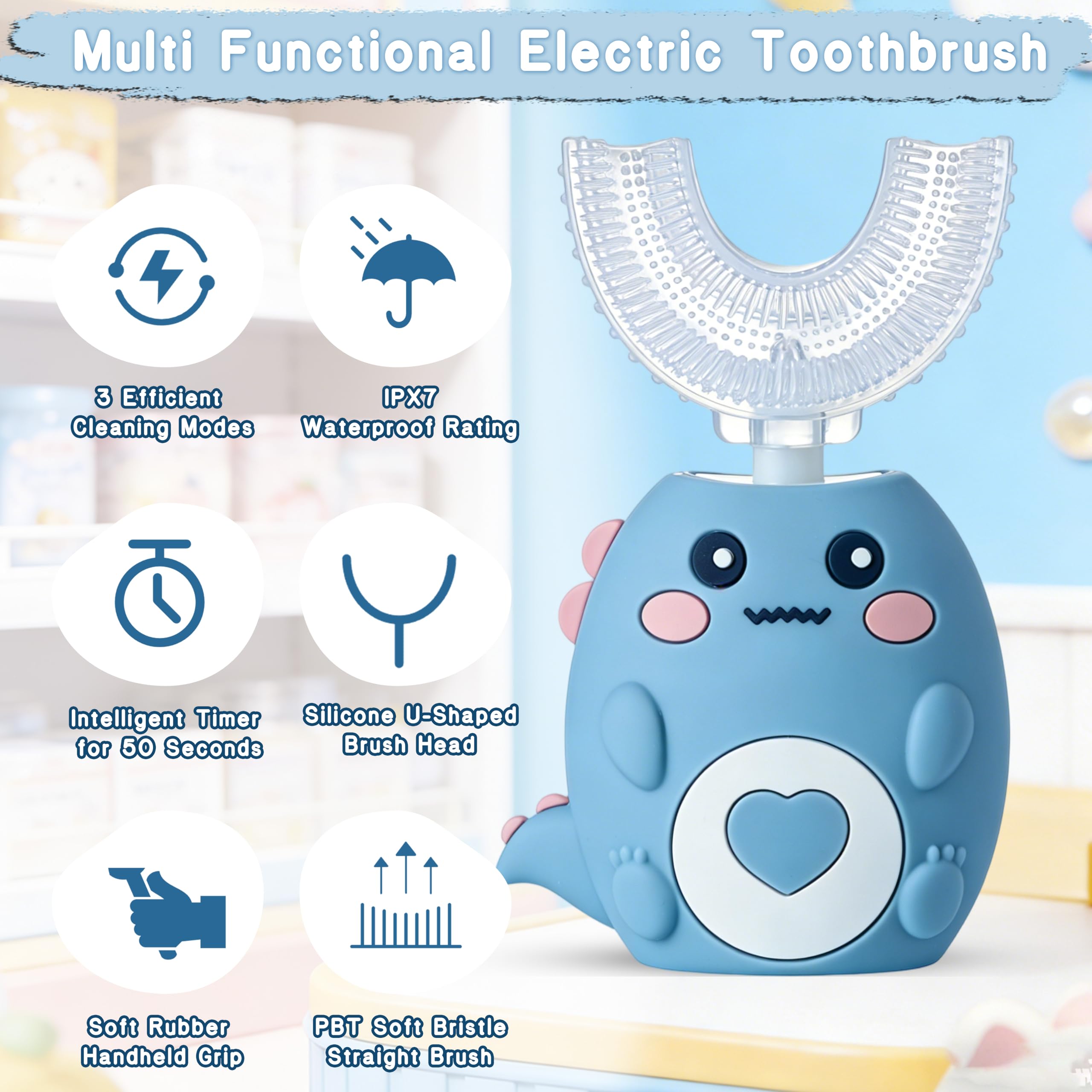 KEGOZ cepillo dientes infantil, modo triple para diferentes necesidades de limpieza.