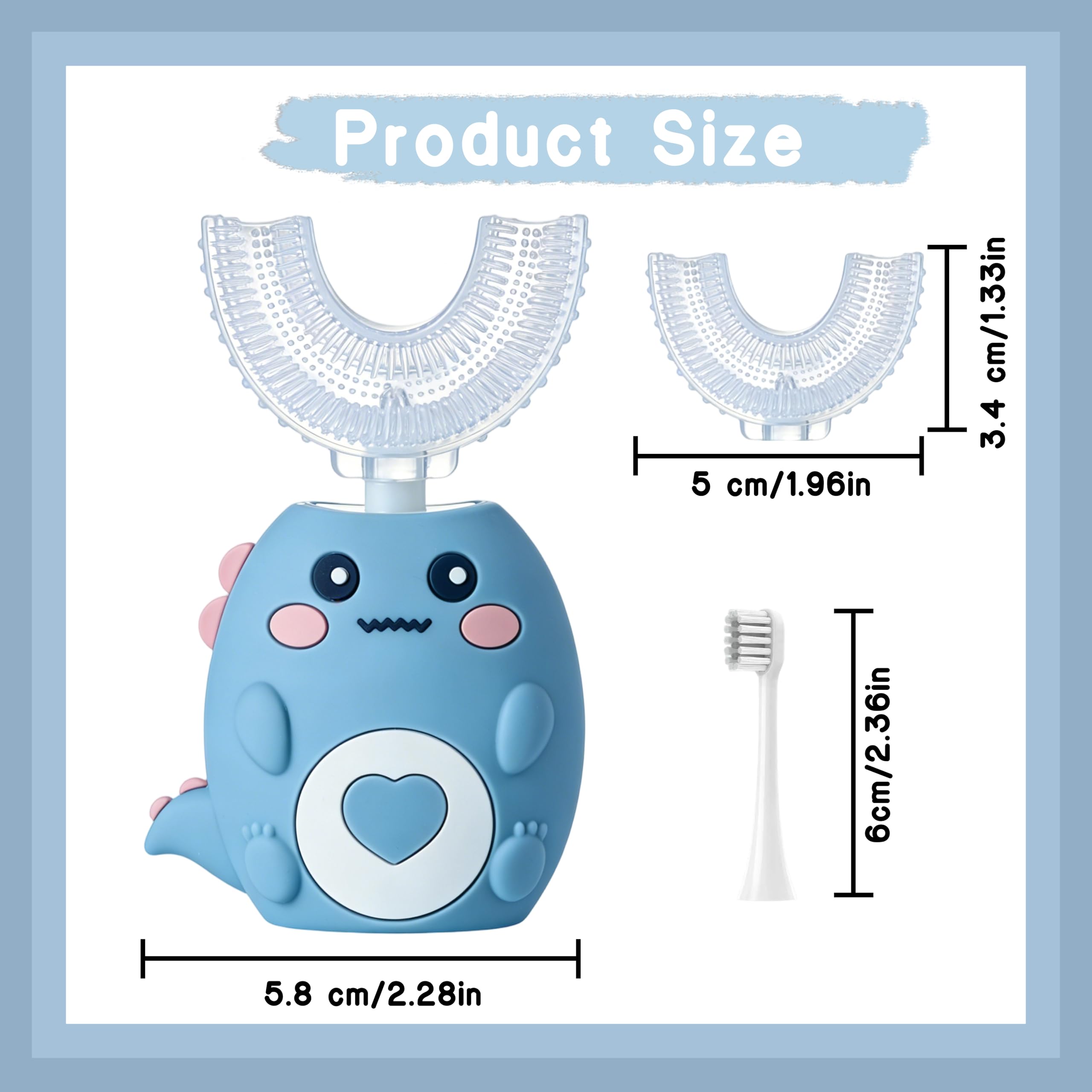 KEGOZ cepillo dientes infantil, cabezal en forma de U para limpieza completa y cómoda.