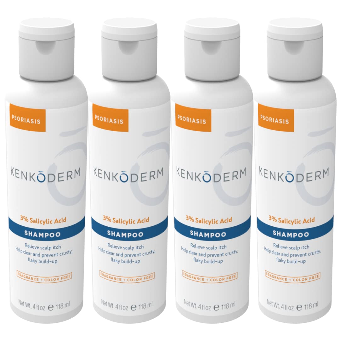 Kenkoderm Psoriasis Champú, botella con 3% ácido salicílico para controlar la caspa.