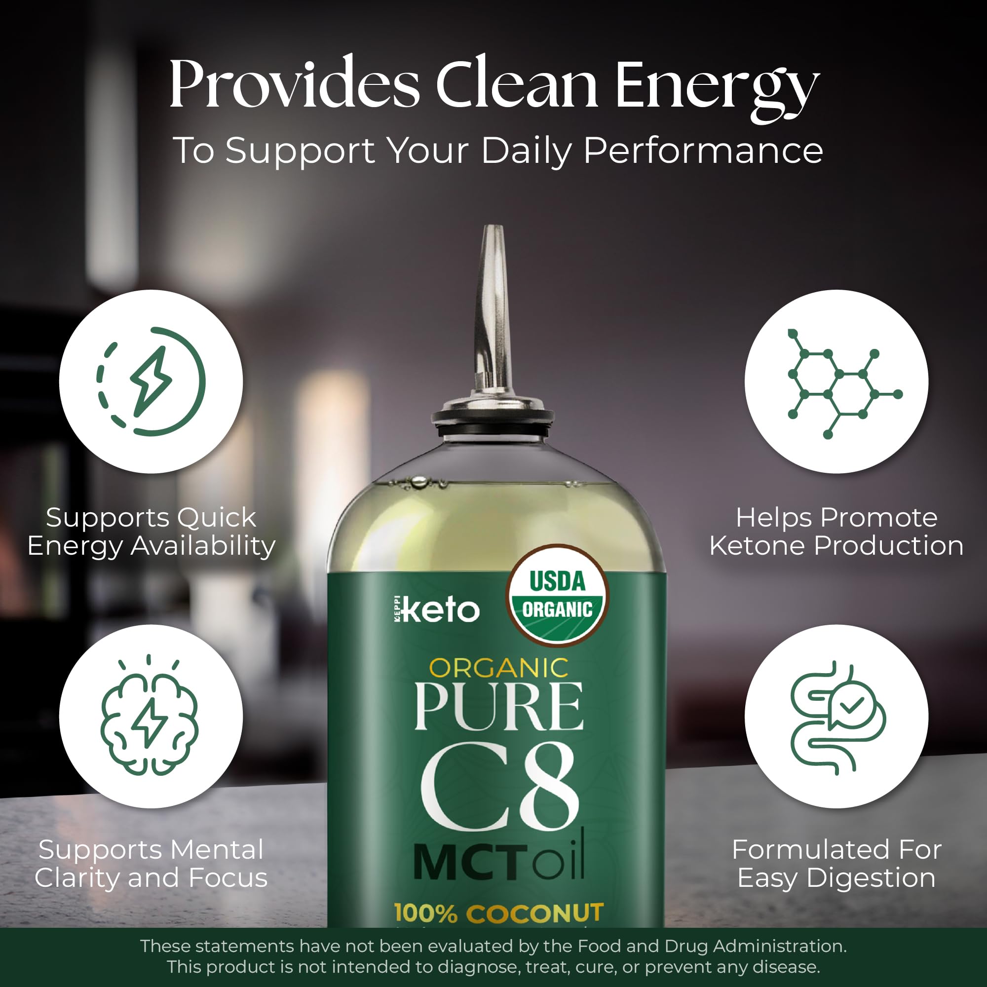 Keppi Aceite MCT sin sabor con etiqueta clara para cocinar