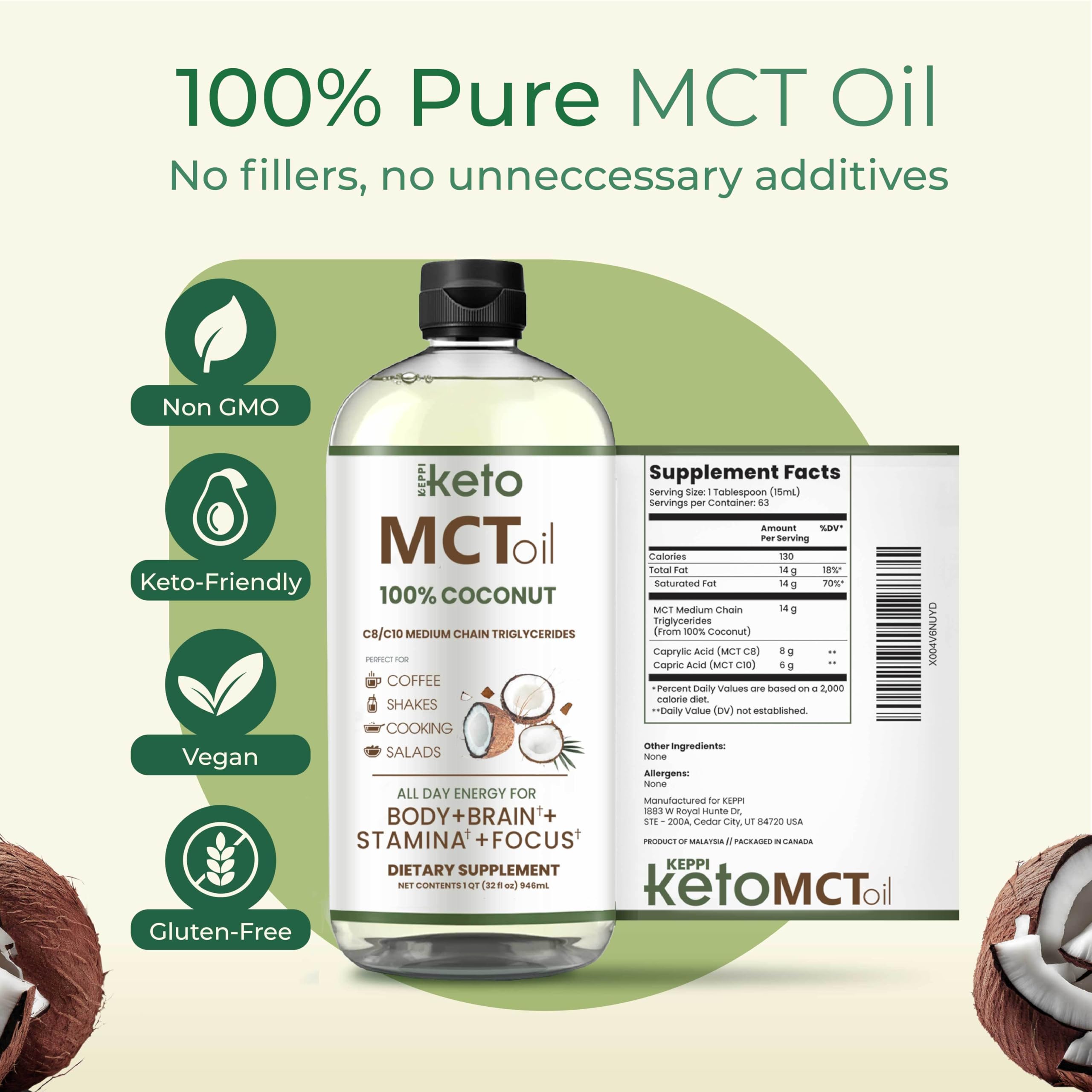 Keppi MCT Oil, sin aceites añadidos para dieta cetogénica