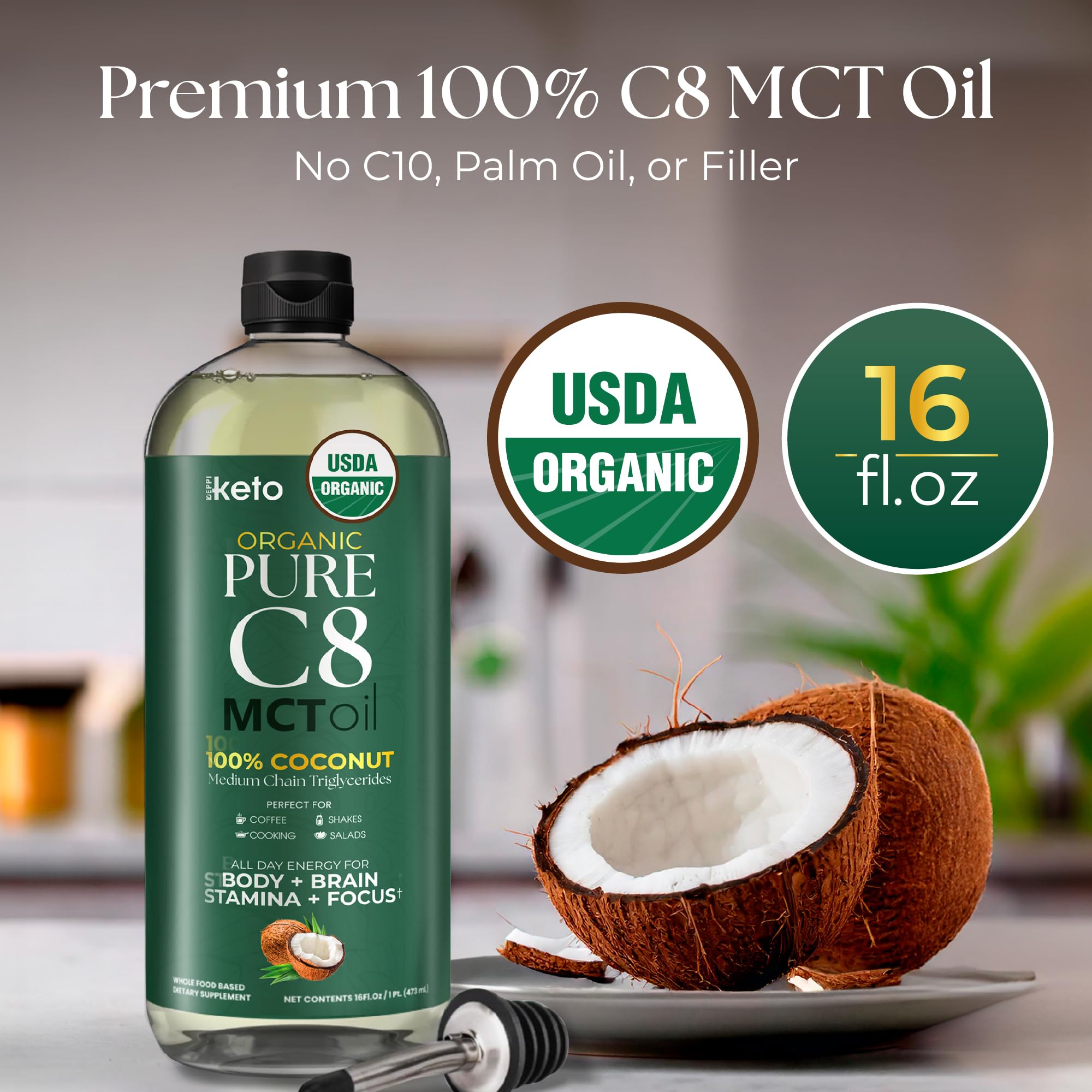 Keppi Aceite MCT sin sabor vertido en café para energía