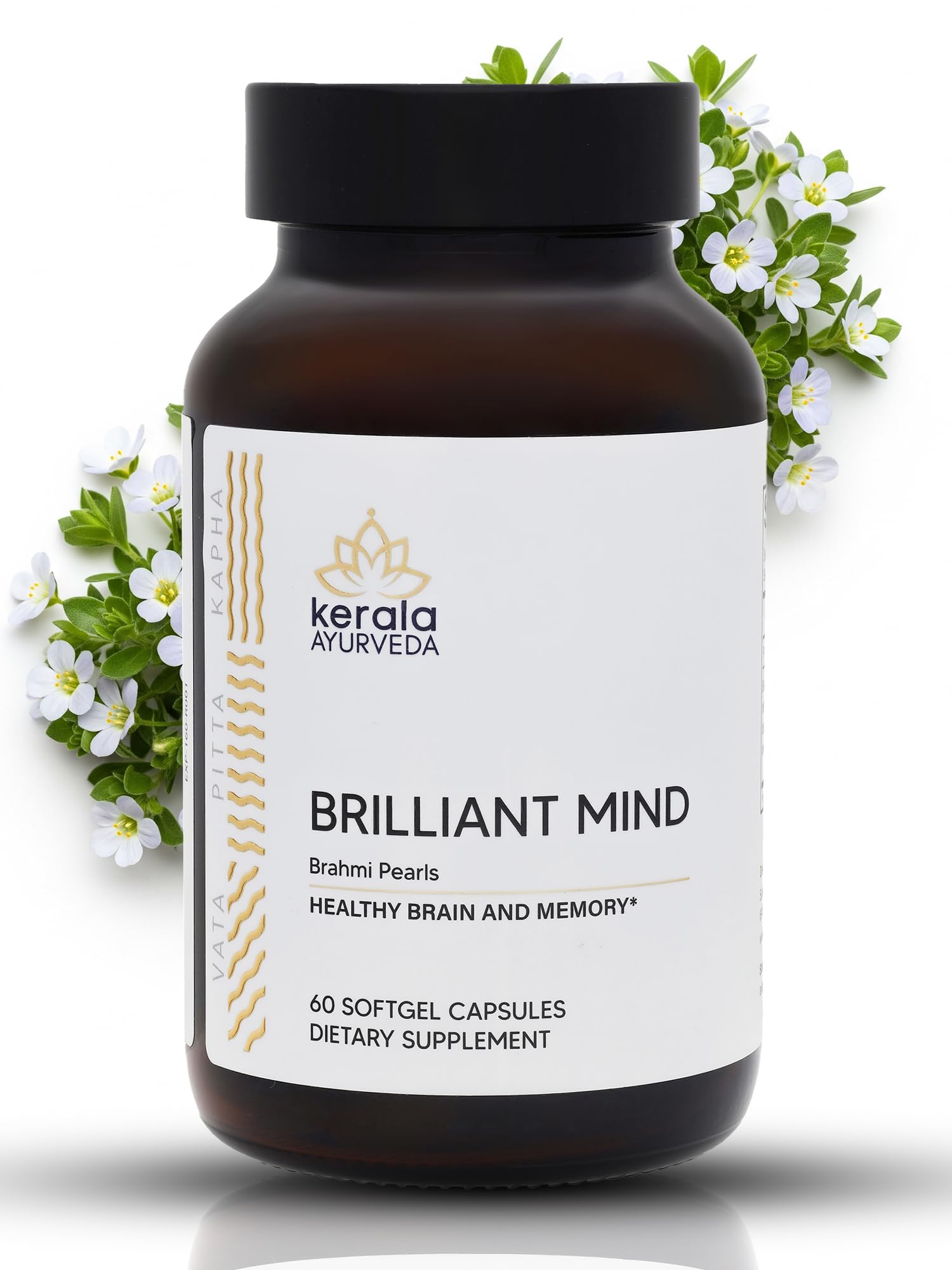Kerala Ayurveda Brahmi Pearls: cápsulas vegetarianas para enfoque diario.