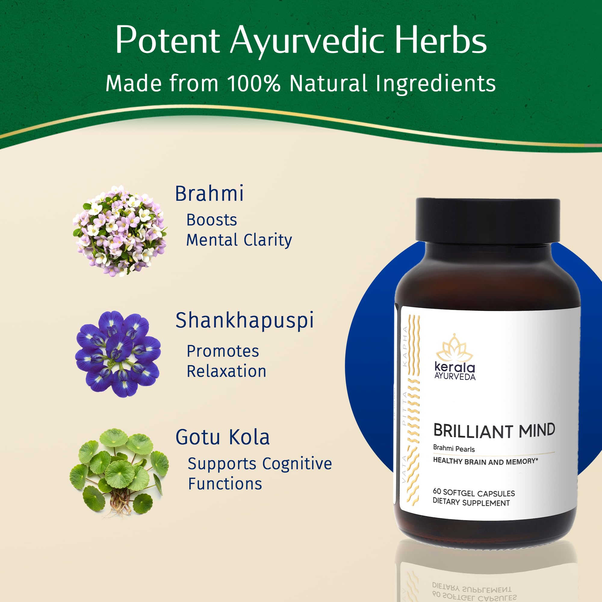 Kerala Ayurveda Brahmi Pearls: textura suave y fácil de tragar.