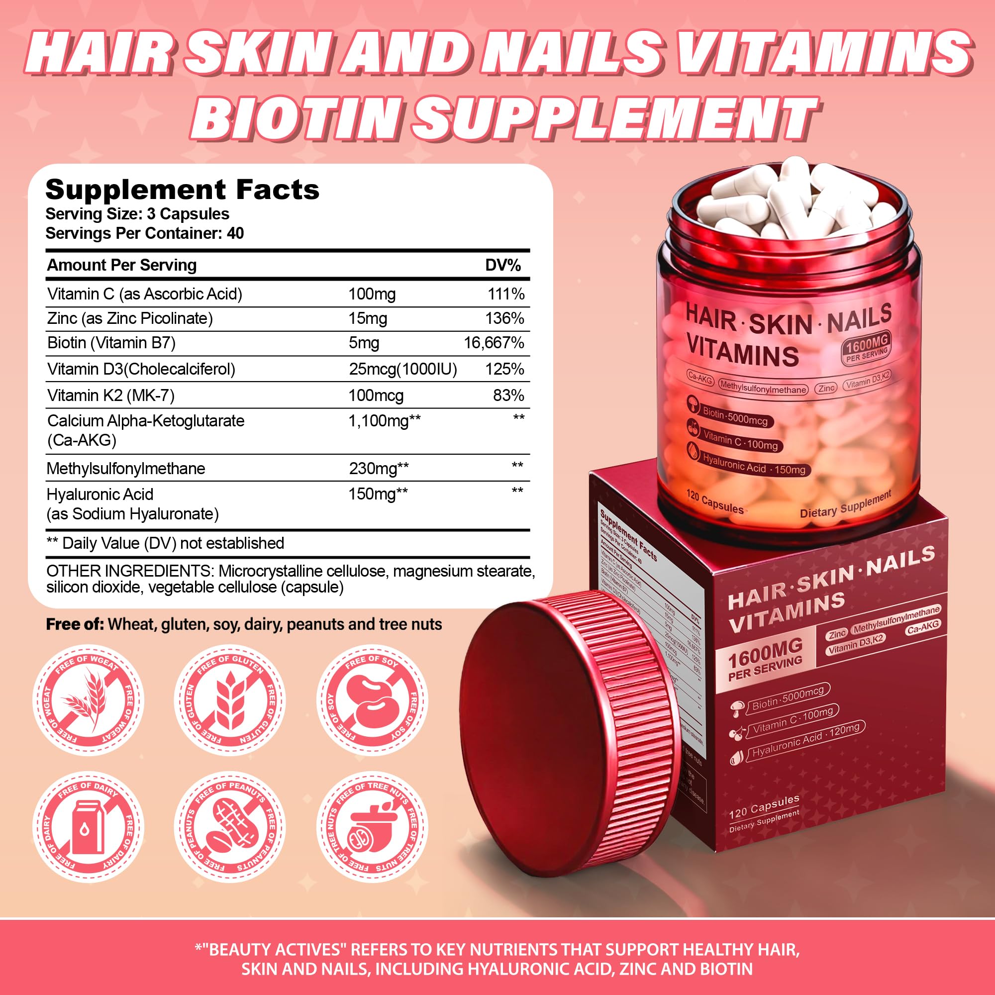 Kereeao cápsulas biotina-zinc para cabello más fuerte y uñas más resistentes.