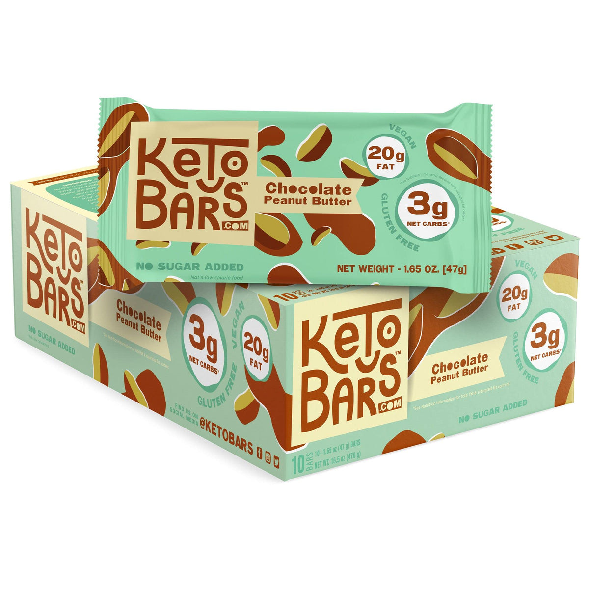Keto Bars barra chocolate cobertura cacahuate, snack práctico con grasas saludables.
