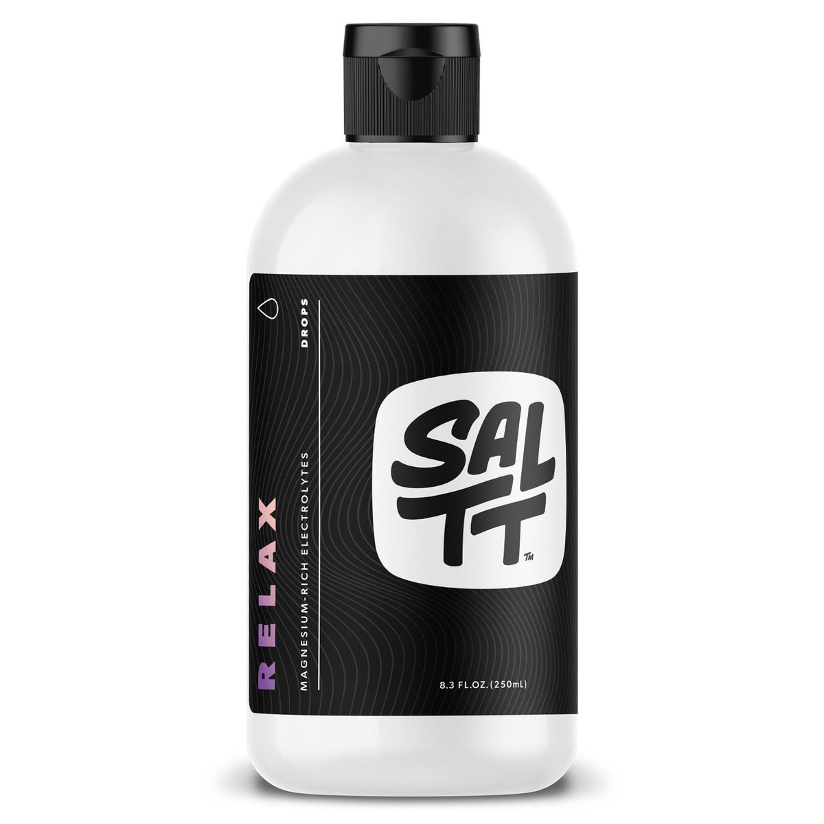 Keto Chow SALTT Relax Drops, botella, apoyo a la hidratación con electrolitos.