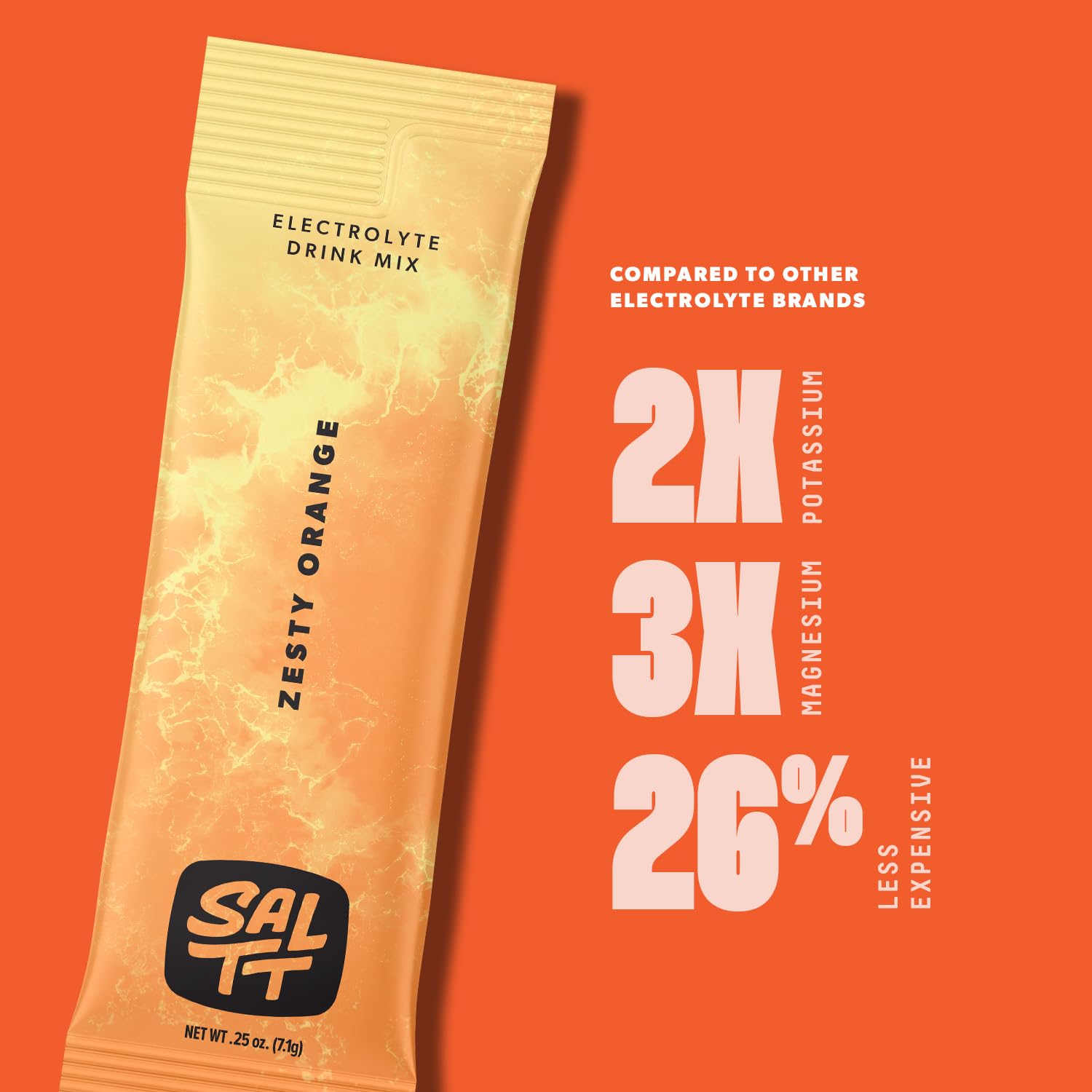 Keto Chow SALTT vaso agua naranja, hidratación rápida para uso diario.