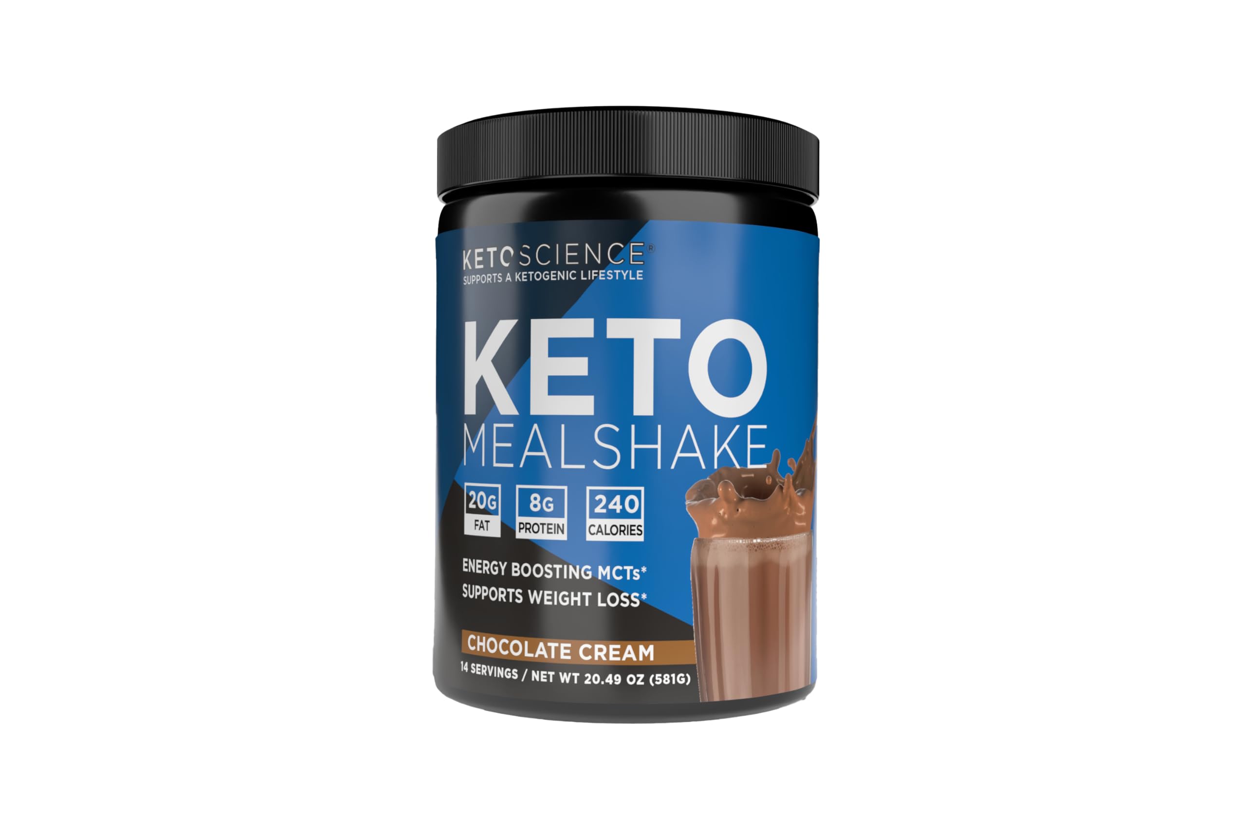 Keto Science Keto Shake Chocolate en vaso, experiencia de merienda saludable y rápida.